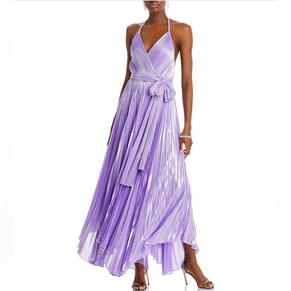 arista sleeveless halter neck pleated maxi dress Alice + Olivia Arista Sleeveless Pleated Maxi Dress in Solstice